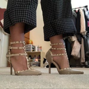 Nude studded heels